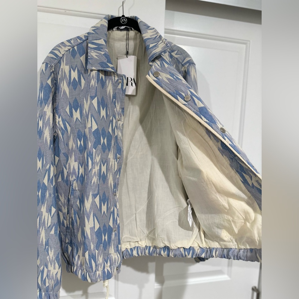 ZARA Men's Blue Patterned Jacket - Picture 11 of 16
